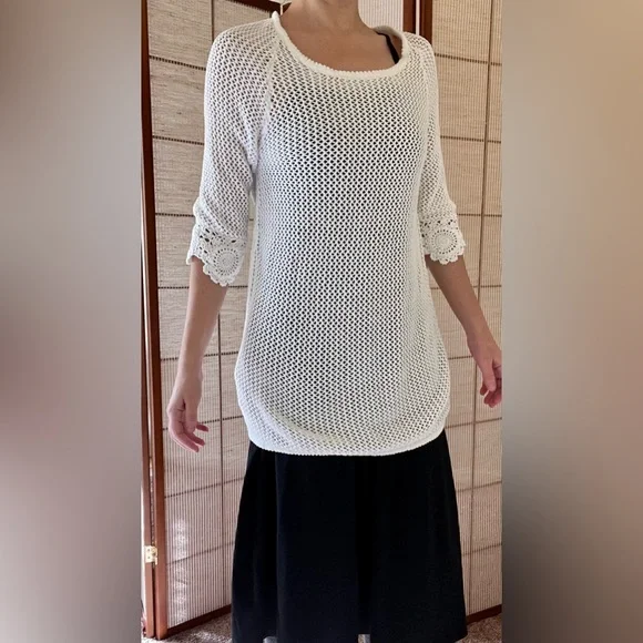 Gap summer white cotton crochet fishnet half sleeve top / tunic / dress coverup - Picture 1 of 9